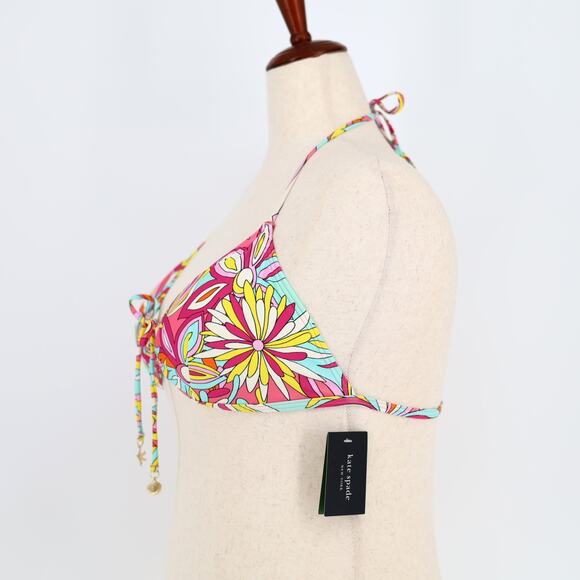 Kate Spade New York Women Multi Floral Drawstring-Front Swim Bikini Top Size XL - Picture 4 of 8